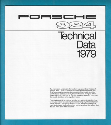 PORSCHE 924 TECHNICAL DATA 4 PAGE BROCHURE 1979