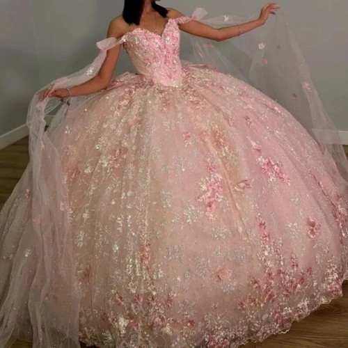 Pink Princess Quinceanera Dresses Ball Gown Sweet 15 Birthday Party Prom Gown - Picture 13 of 13