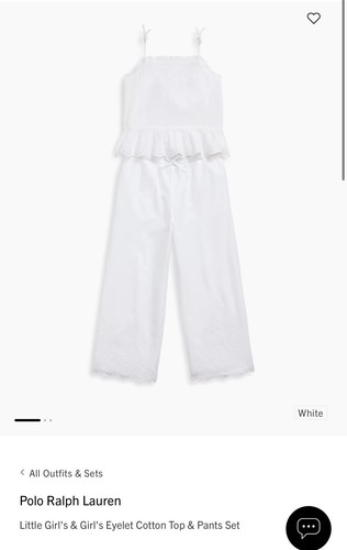 NWT Polo Ralph Lauren Girl White Eyelet Cotton Top & Pants Set Size 16 MSRP $185 - Picture 1 of 10