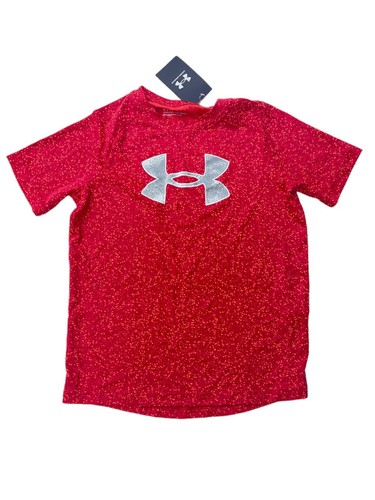 NEW! Under Armour Boys' Tech 2.0 Nova T-Shirt Red Speckled Youth Small MSRP $25