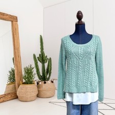 Anthropologie MOTH Women  s L Polyester Layered Cable Knit Sweater Light Green