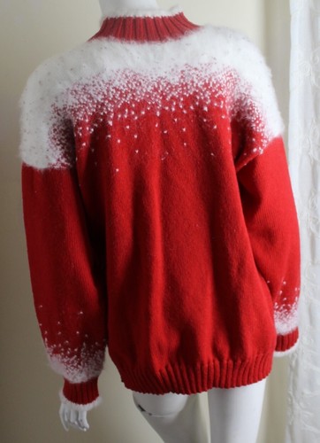 Ceau Mar Sz M Runs L Red 100% Wool and 100% Angora Fluffy Trim Sweater - Picture 8 of 9