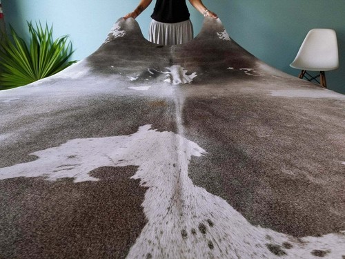 Grey and White Cowhide Rug - Picture 4 of 6
