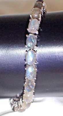 NATURAL RAINBOW LUSTER LABRADORITE 925 SILVER. 14K GOLD PLATED 7'' BRACELET  #272
