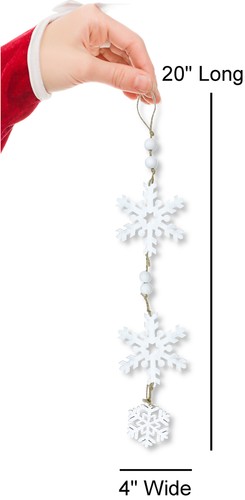 Snowflake Dangle Wood Bead Ornaments Christmas Decoration 20" Long, Set of 2 - Picture 3 of 6