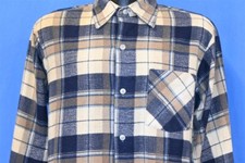 vintage 80s BROWN BLUE PLAID FLANNEL COTTON MEN'S BUTTON DOWN SHIRT MEDIUM M
