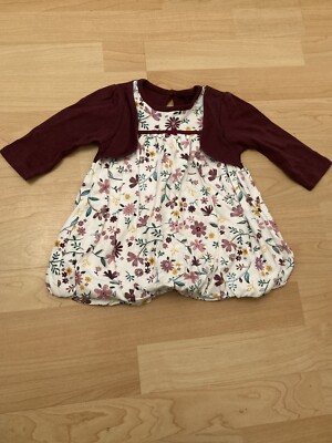 Baby Mädchen Blumen & Burgunderrot Faux Cardigan Langarm Kleid 0-3 Monate