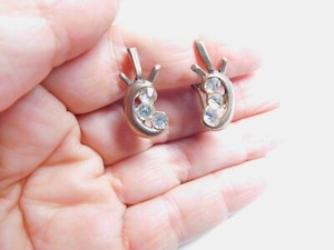Authentic Clear Rhinestone Gold Plated Sterling Curled Flare Screw Back Earrings Vintage