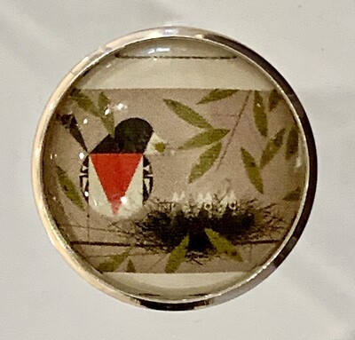Charley Harper Rose Breasted Grosbeak Bird Songbird 1'' Glass Sewing Button CH663
