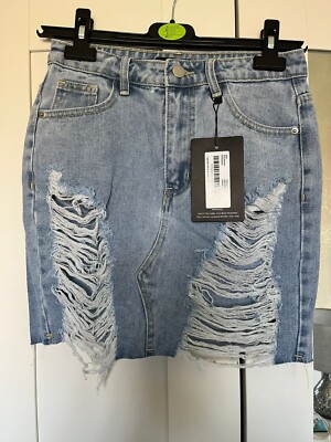 Ripped Denim Skirt Blue light washed distressed mini PLT
