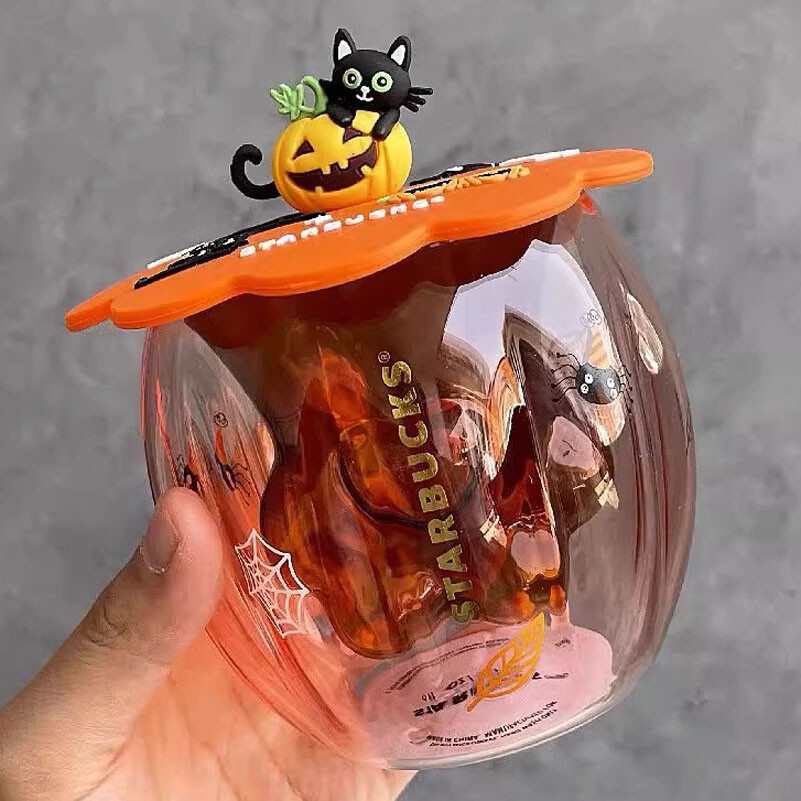 Halloween Starbucks Pumpkin Cat Paw Double Layers Glass Cup With
