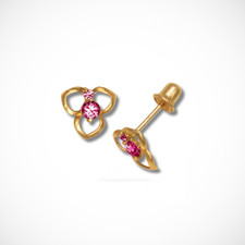 14K Yellow Gold Cute Flower Earrings For Women