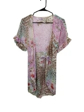 In Bloom Jonquil Sheer Pink Floral Short Robe Sleepwear Animal Print Sz M