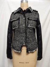 Celebrity Pink Juniors Mixed Media Faux Leather Sleeve Jacket S Black Nwt