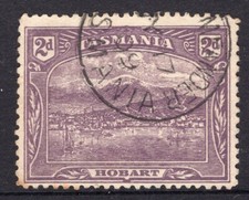 Tasmania EAST MEANDER 1909 pmk on 2d pictorial rated S (5) by Hardinge