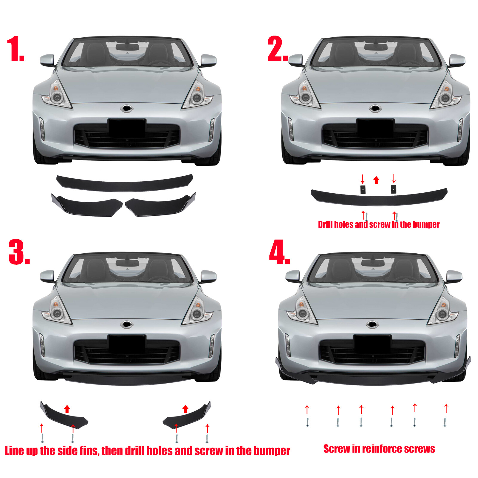 Kit 5 Spoiler Universali In ABS Per Paraurti Anteriore - Accessori Decorativi E Protettivi Per Carrozzeria Auto