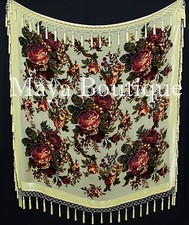 Piano Shawl Scarf Wrap Vanilla Victorian Rose Silk Burnout Velvet Beaded Maya