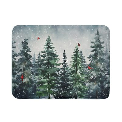 #ad #ad Christmas Tree Dish Drying Mat 18x24quot; Winter Pine Red Bird Reversible Kitchen $22.93