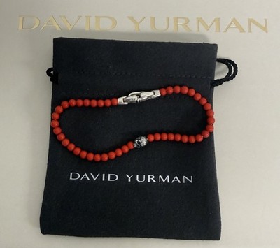 David Yurman .925 Sterling Silver Bead's Skull Red Coral Ball Bracelet 4mm