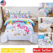 Full Unicorn Bedding 8pc Bag Set - Rainbow Purple Comforter, Sheets, Pillowcases