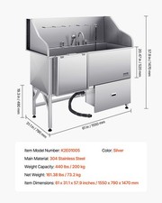 61 Inch Dog Grooming Bath Tub Stainless Steel W Ramp Water Filter Left