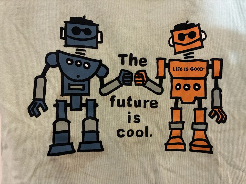 Camisa trituradora Life Is Good Kids niños robots 100 % algodón manga corta verde tendido XS Foto 3 de 4