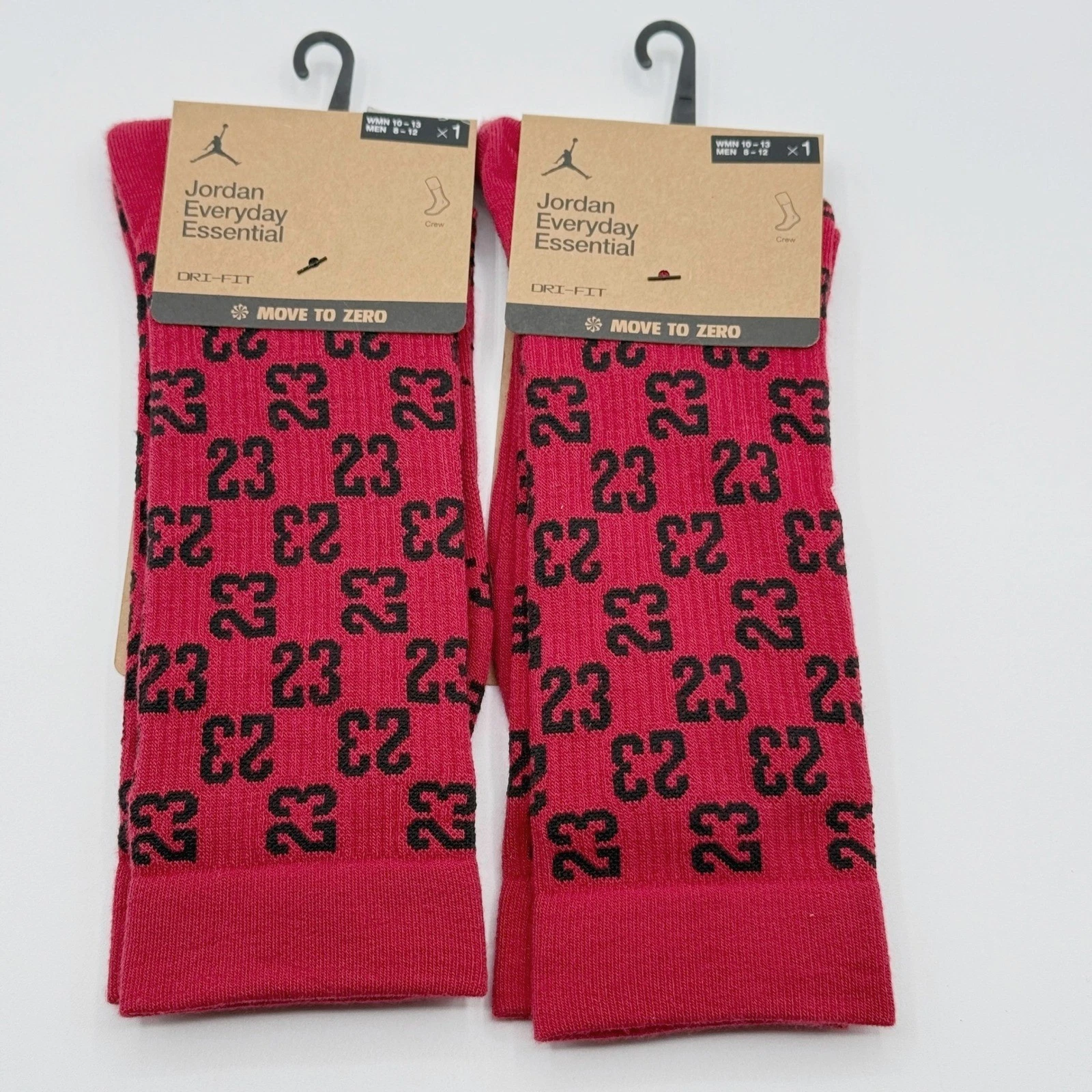 Jordan 23 Monogram Socks (2 Pairs) Size 8 - 12 Mens Red/Black, NEW