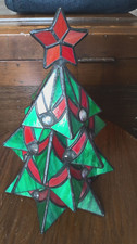VTG '99 Stained Tiffany Style 11" Glass LightUp Electric Tabletop Christmas Tree