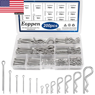 Cotter Pin Assortment Kit - 304 Stainless Steel 13 Sizes Cotter Pins & R Clips C