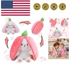 Bunny Stuffed Animal Reversible Cuddle Bunny Stuffed,Strawberry Bunny Transfo...
