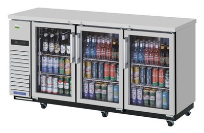 Turbo Air 73'' Wide Three Section Narrow Back Bar Cooler Glass Doors