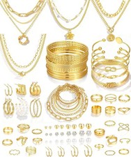 17 MILE 78 Pieces Gold Jewelry Set for Women, 9 Necklace, 24 Bangle Bracelet, 22