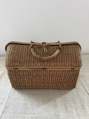Vintage geflochtener Weidenkorb Handtasche Brotdose 50er Jahre