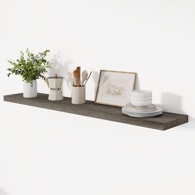 Rustic 48'' Grey Elm Wood Floating Shelf with Invisible Bracket for Any Room