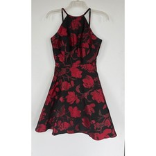 Xscape Black Red Halter Fit Flare Cocktail Dress Size 4 Dark Romantic Fairy Goth