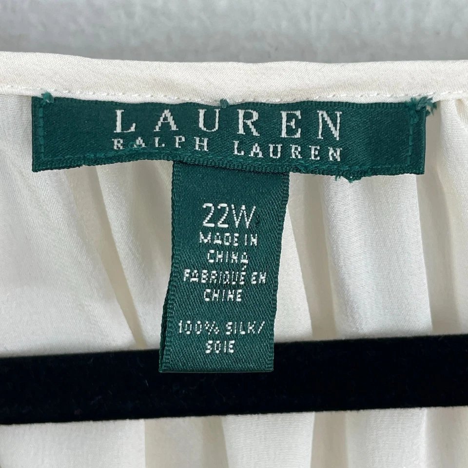 Ralph Lauren Mujer Plus 22W Marfil 100% Seda Campesina Blusa Cuello Corbata Camisa Top Foto 4 de 4