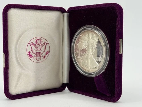 1986 American Eagle Proof Silver Dollar 1oz .999 Silver Coin Box & COA