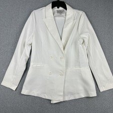 Haute Monde Blazer Womens M White Double Breasted Notch Lapel Stretch Lined