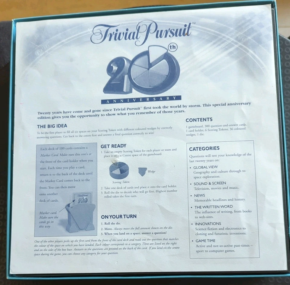Trivial Pursuit 20th Anniversary Edition Board Game Complete - Image 2 of 4