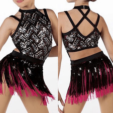 WEISSMAN Dance Costume flapper fringe ombre hot pink sequin Dreamlover 14706 SA