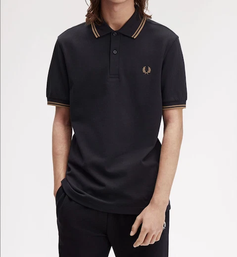 Fred Perry Twin Tipped Mens Cotton Short Sleeve Polo Shirt in Black Size L