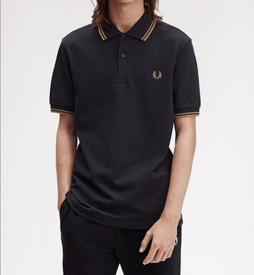 Fred Perry Twin Tipped Mens Cotton Short Sleeve Polo Shirt in Black Size L