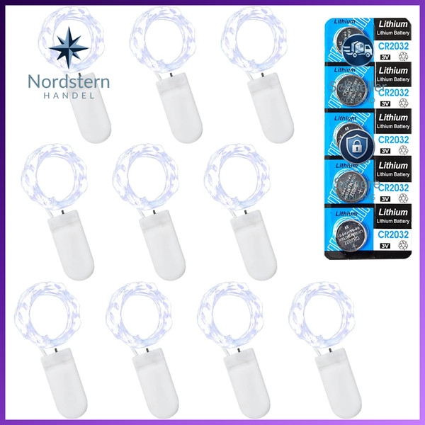 LED Lichterkette 10Er Set 1M 10 GroßE Leds Kaltweiß Batterie Beleuchtung-image