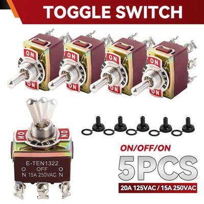 x5 Waterproof Toggle Flick Switch ON/OFF/ON Control Bakelite 250V 125V DPDT 6Pin