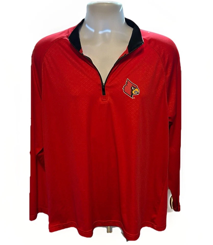 Мужской пуловер University Louisville Cardinals с длинным рукавом 1/4 на молнии большой красный - Изображение 2 из 4