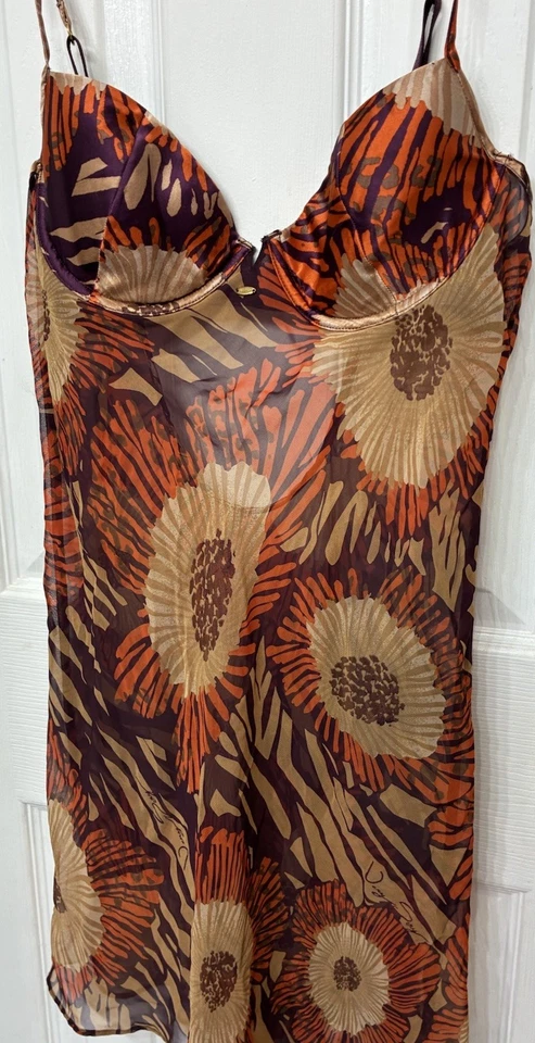 Camisón Victoria’s Secret muy sexy de seda púrpura y naranja 36B Foto 4 de 4