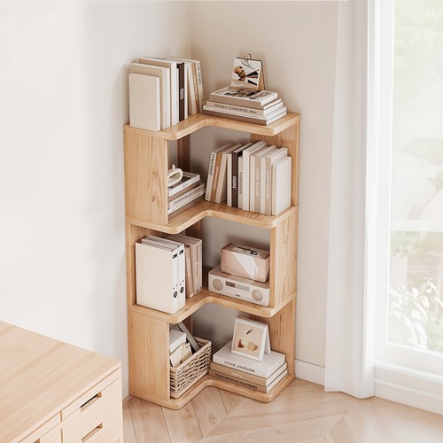 3Tiers 98cm Tall L Shape Corner Bookshelf Wooden Storage Unit Home Display Stand - Picture 5 of 13
