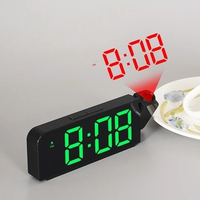 7.7'' black mirror finish projection alarm clock USB LED digital temperature dis