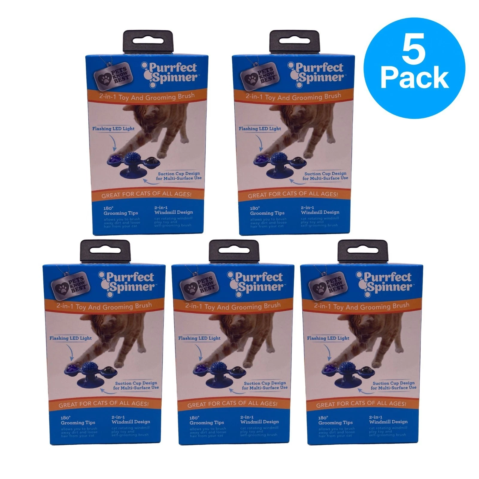 Purrfect Spinner Cat Toy Grooming Brush LED 5 Pack New