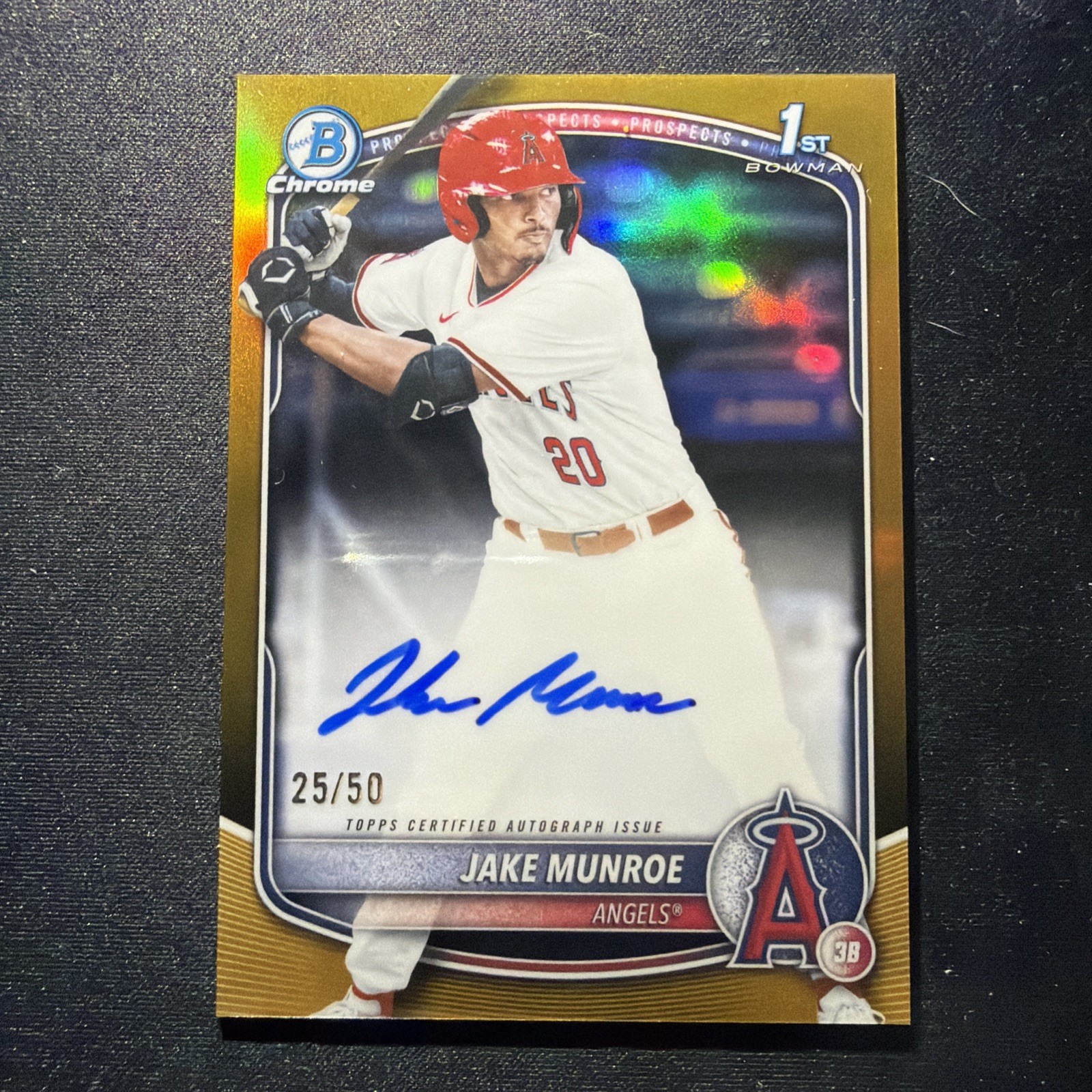 Jake Munroe Auto 2025 Bowman Draft 25/50 Chrome Prospect TRUE Gold CPA-JMU